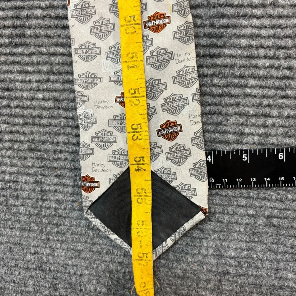Harley Davidson Silk Tie Mens Grey Orange Bar & Shield Logo Ralph Marlin 2005